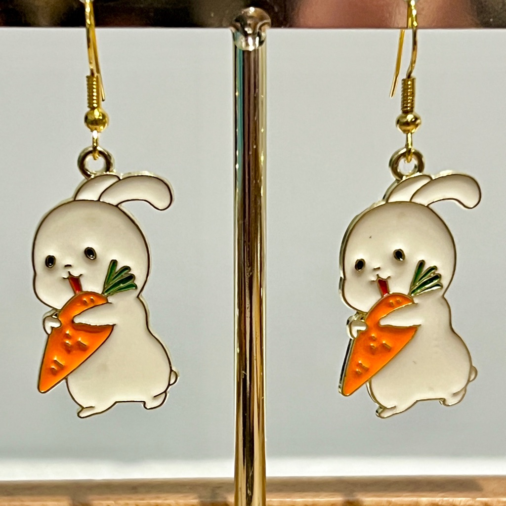 New Cute Easter Rabbit With Carrot Enamel Earrings With Ear Wire Hooks